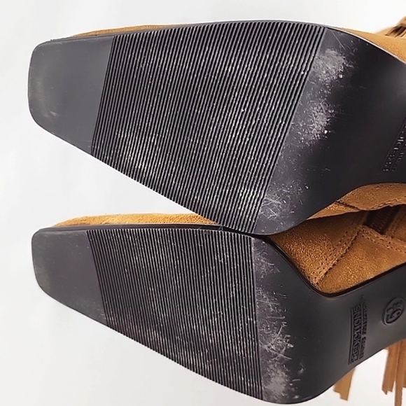 Predictions Collection Tan Suede Leather Fringed Heeled Boot Westen Style Sz 5.5 - Picture 8 of 16